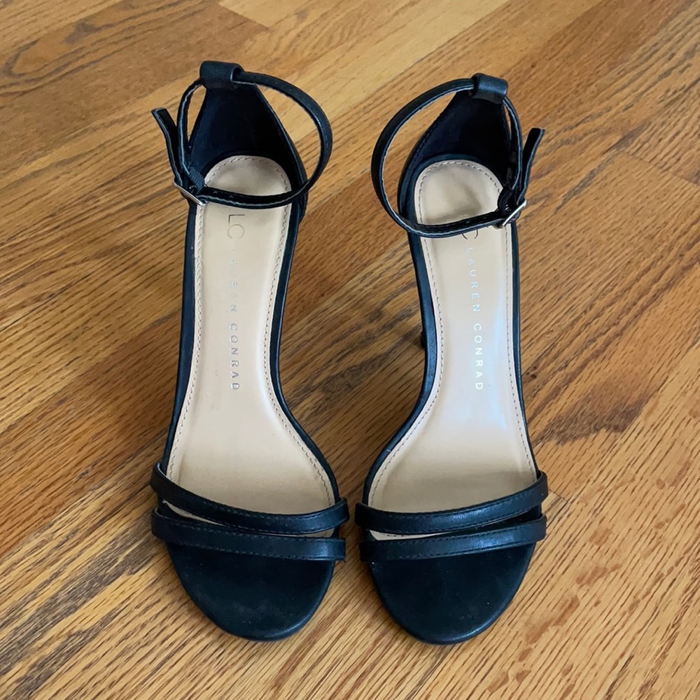 LC Lauren Conrad Black Open-Toe Ankle Strap Heels